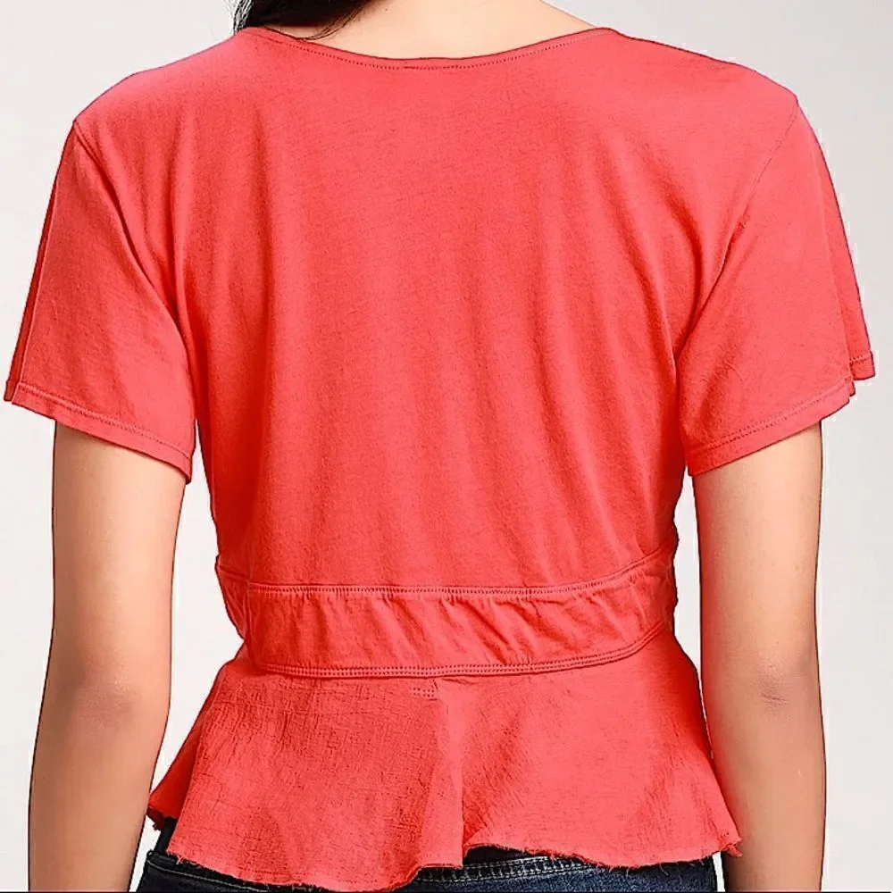 Free People We the Free Knot Me Red Tie-Front Crop Top